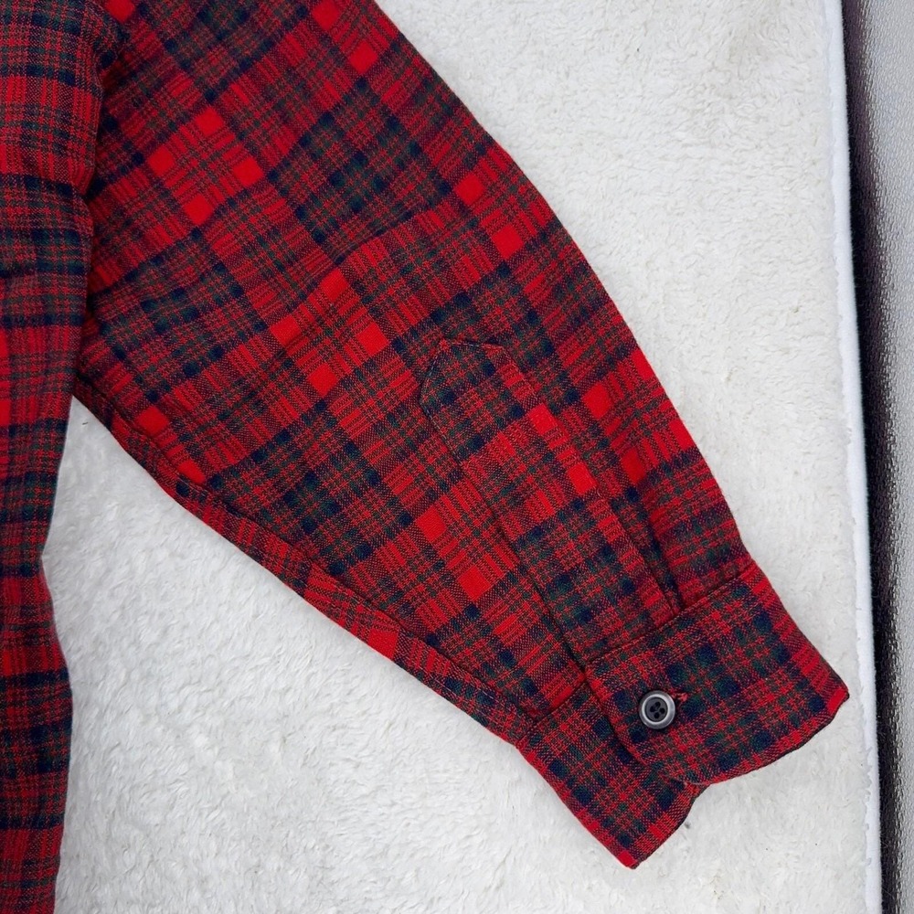 vtg 60s PENDLETON LOOP COLLAR RED PLAID WOOL SHIR… - image 4
